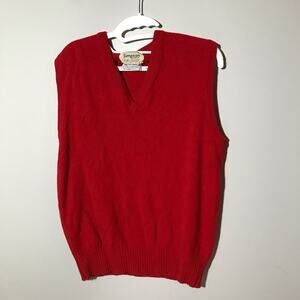 Vintage made in Scotland pure lambswool v neck red sweater vest size 42” classic